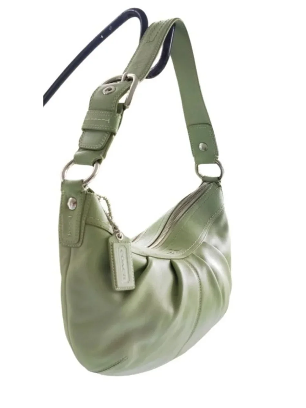 Vintage Y2K Coach Soho Pleated Leather Shoulder Bag Lime Green F13731 Hobo Purse - Picture 5 of 16